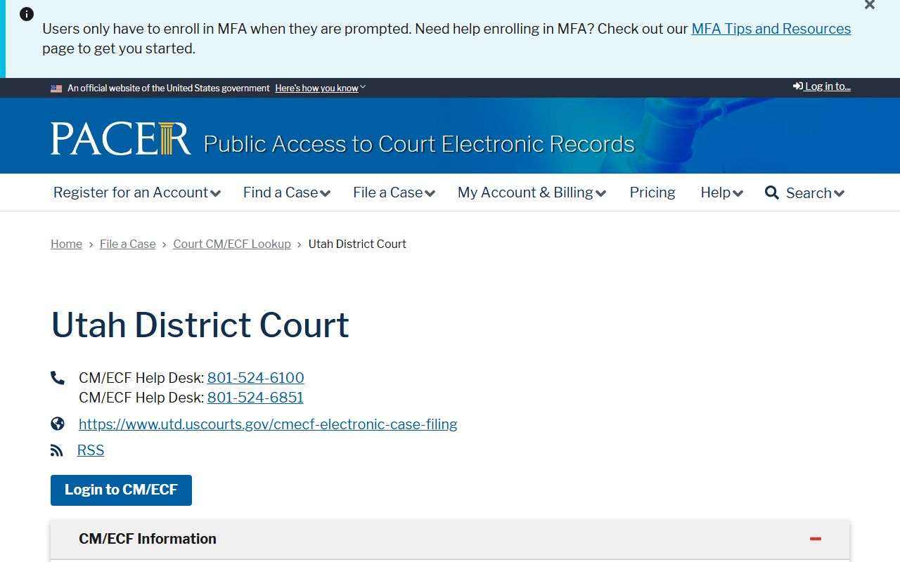 Cedar City court docket federal court case filing resource