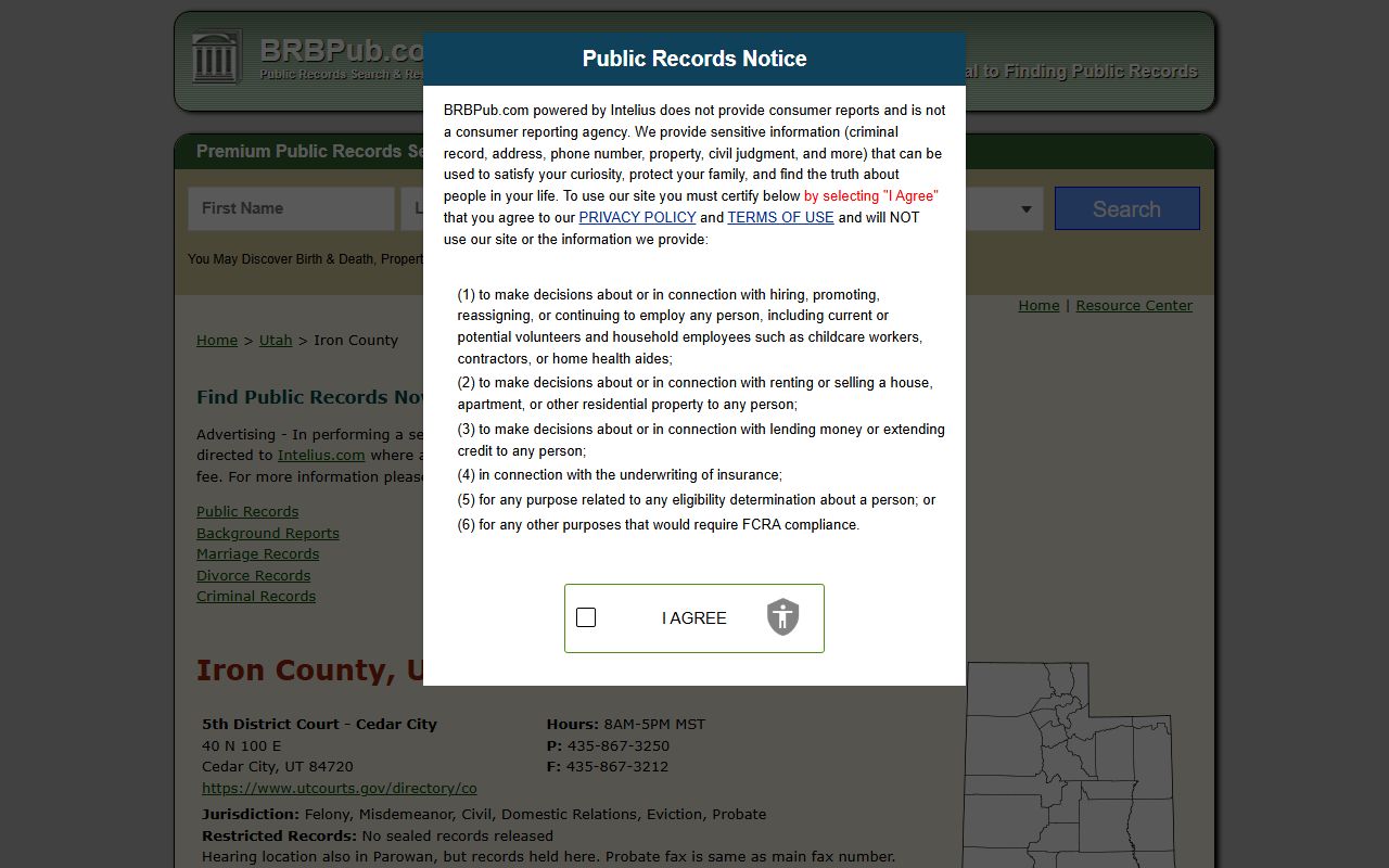 Cedar City court docket Iron County public records resource