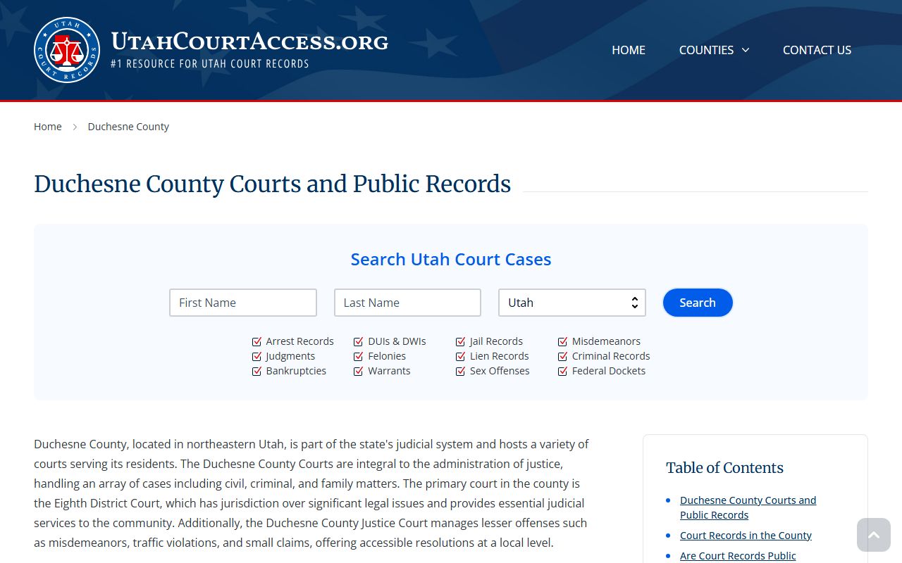 duchesne county court docket access guide