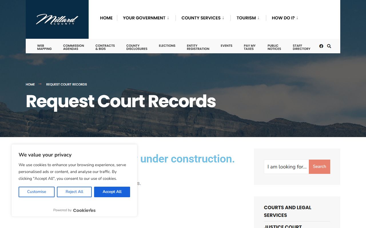 millard county court docket records request page