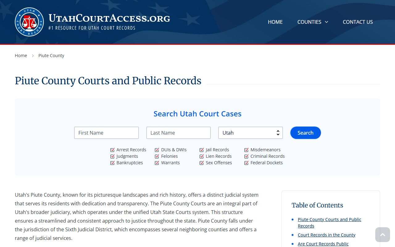 piute county court docket utah court access overview