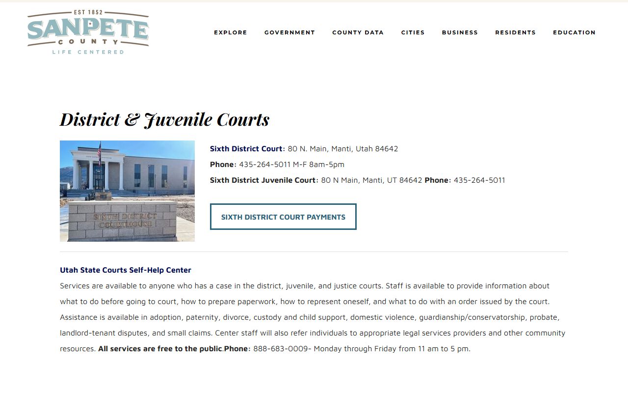 sanpete county court docket 6th district court page