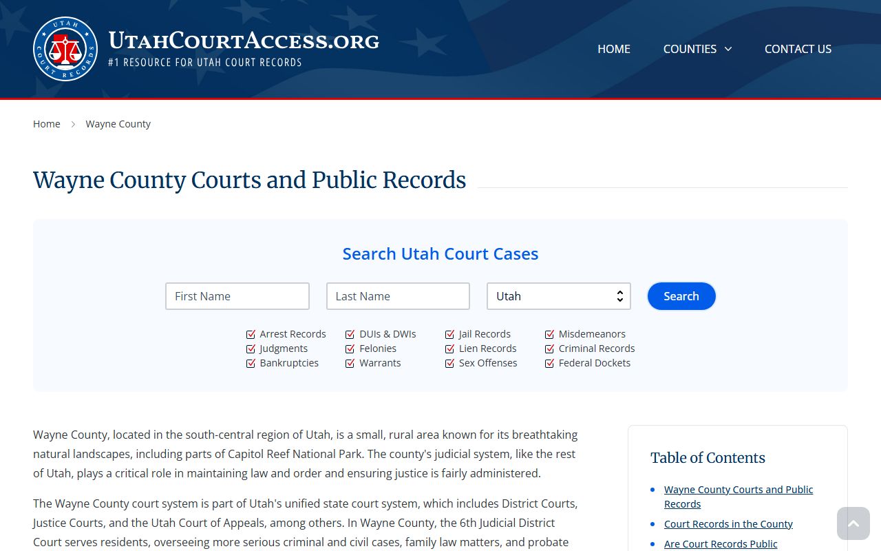 wayne county court docket loa utah records
