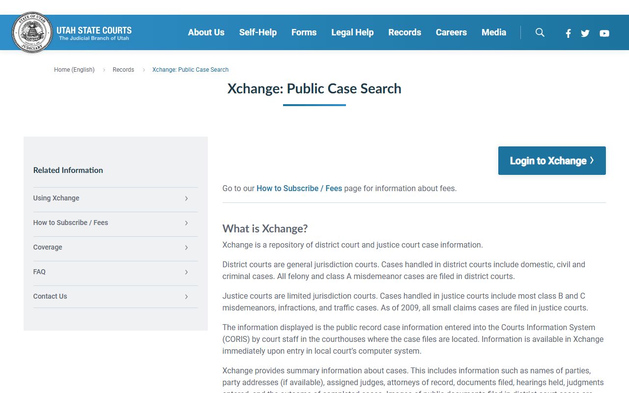 XChange Public Case Search system for Utah court docket records online